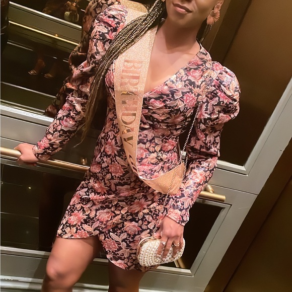 Rose Gold Long Sleeve Floral Printed Mini Dress - Picture 2 of 7